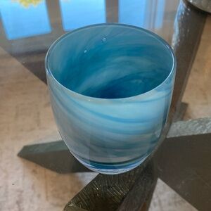 Glassybaby Doggie Paddle Blue Swirl Glass Votive Holder